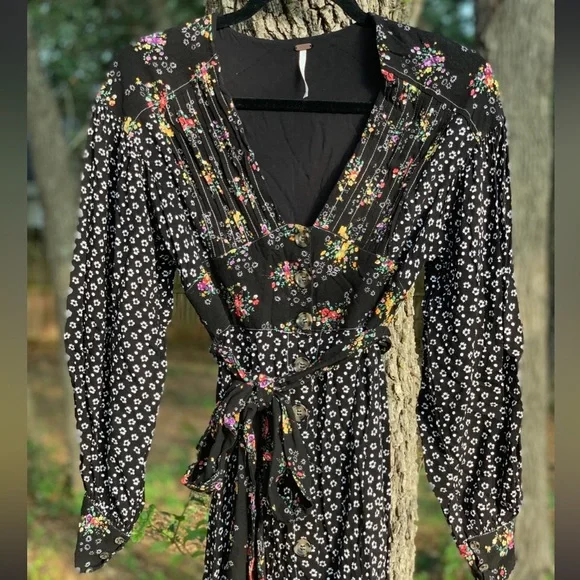 FREE PEOPLE calico button up mini dress size XS - Picture 4 of 6